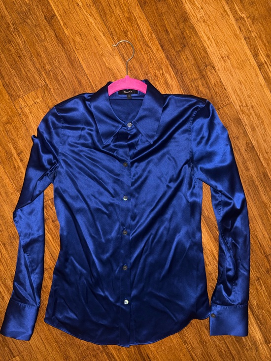 Theory Tops - Theory Women's Satin Button-Down Shirt in Royal Blue